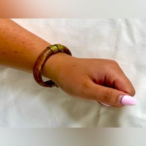 Wood and Brass Trimmed Bangle Bracelet